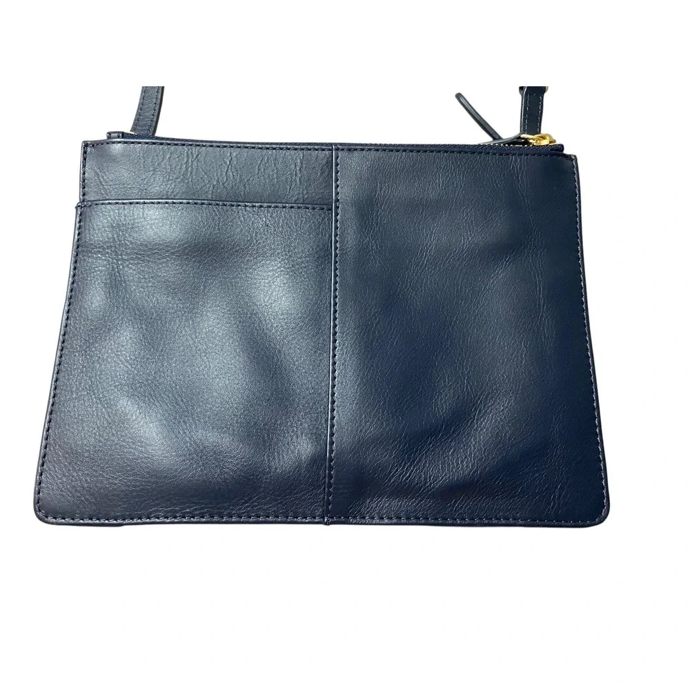 ⁠Radley London Navy Blue Leather Crossbody Bag Multi Zip Shoulder Purse Small